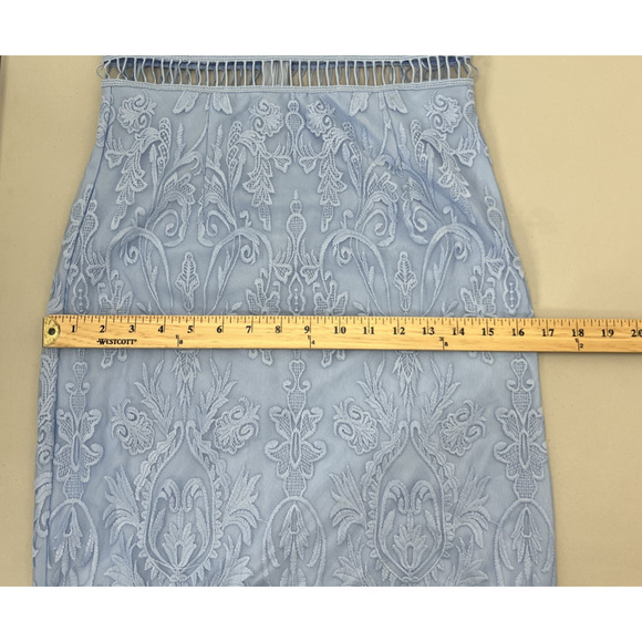 Pink Lily Embroidered Sheath Pencil Dress Medium Mesh Blue V Neck Strappy - Picture 9 of 14